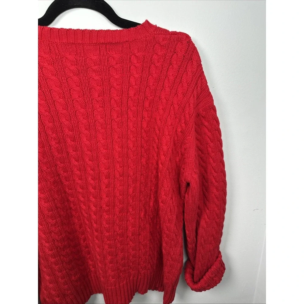 Lauren Ralph Lauren Large Womens Sweater Red Cotton Long Sleeve Chunky Academia